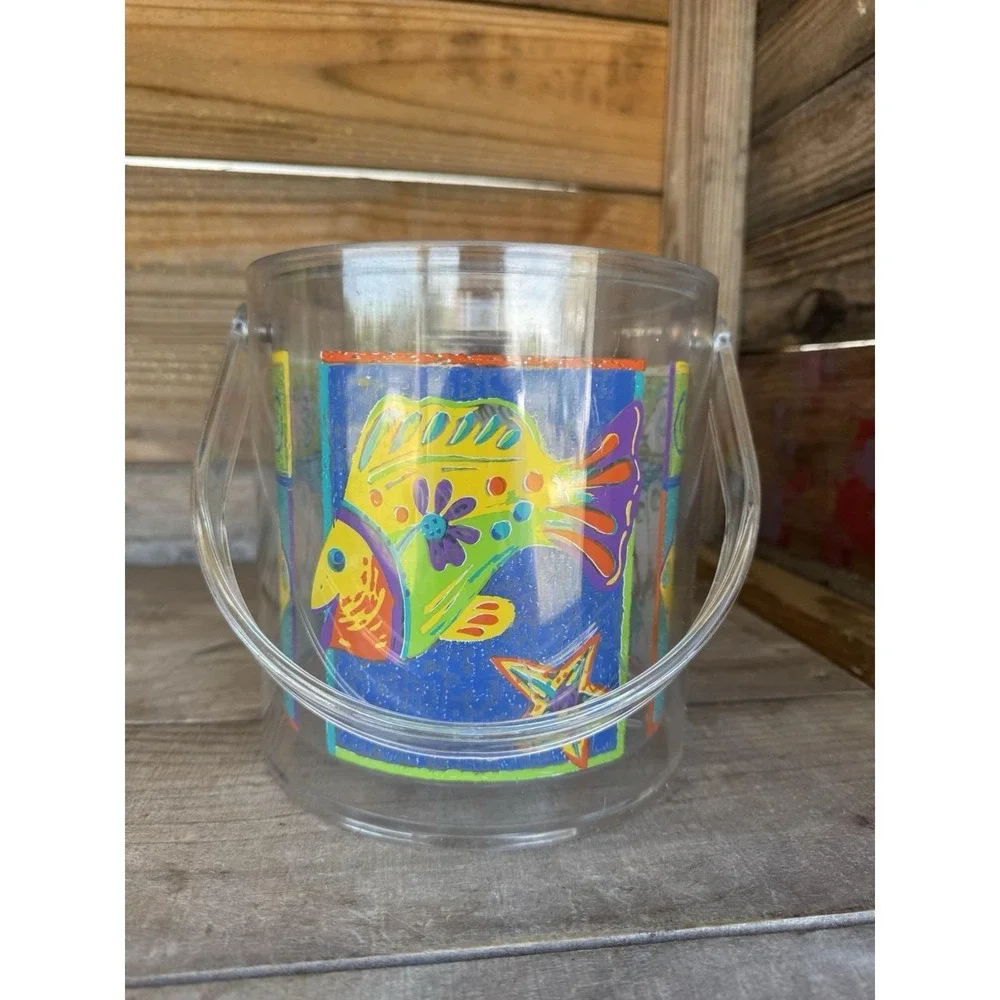 Vintage 90s Clear Ice Bucket Tropical Fish Retro‎ Beach Party With Lid